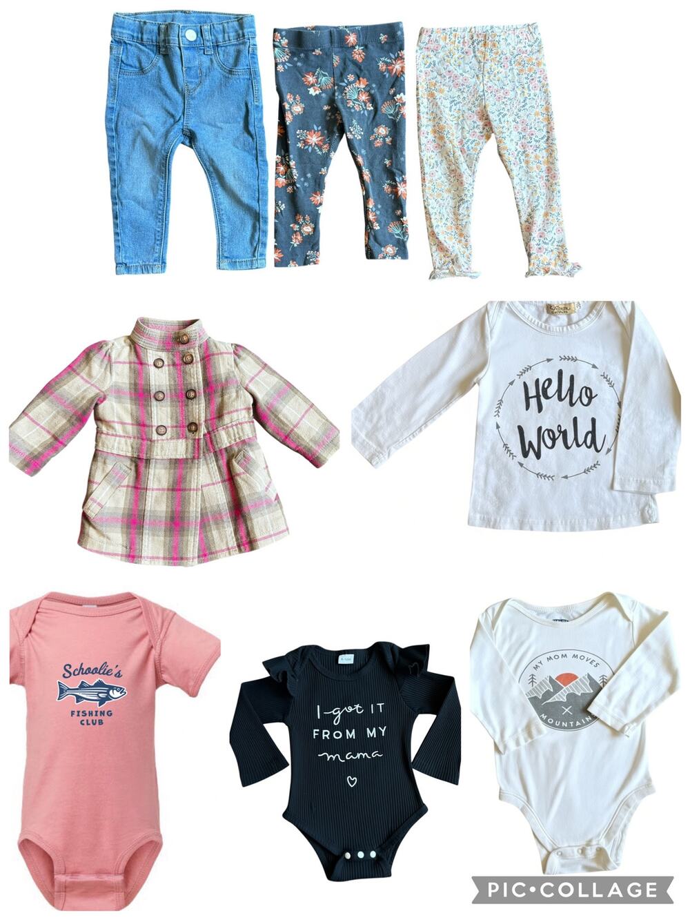 Girls size 6-12 Months bundle peacoat long &short sleeve onesies jeans leggings
